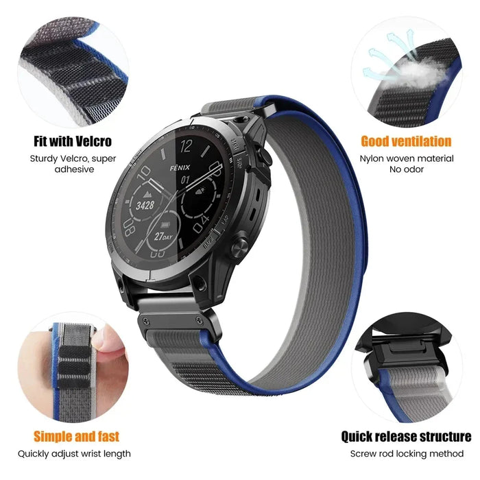 Watch Strap Band Garmin Fenix 5 6 7 8 6S Pro 7s 6X Pro 5X Plus Quick Release Nylon Loop